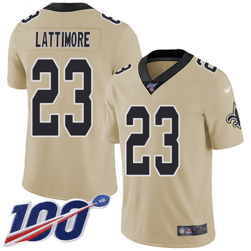 Men New Orleans Saints Limited Gold Marshon Lattimore Jersey NFL Football #23 100th Season Inverted Legend Jersey->new orleans saints->NFL Jersey